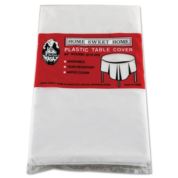 Tablemate Table Set Round Plastic Table Covers, 84", White, Pack Of 6
