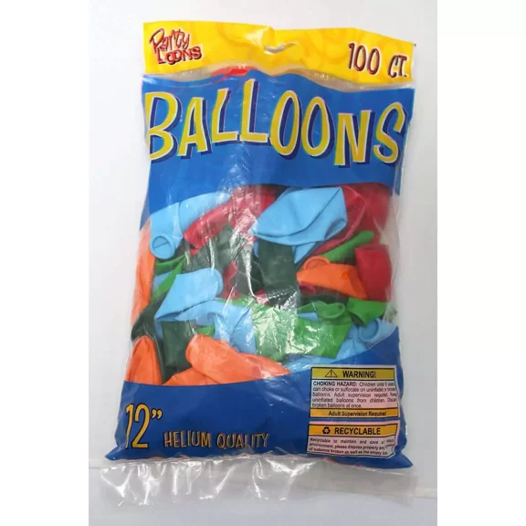 Tablemate Party Loons Helium Quality Latex Balloons Assorted Colors 100/Pack