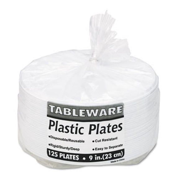 Tablemate Plastic Dinnerware Compartment Plates 9 Diameter White 125 per Pack