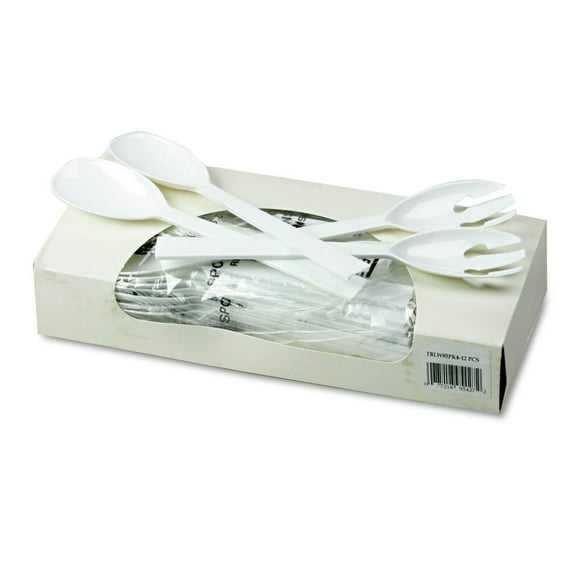 Tablemate Table Set Plastic Serving Forks & Spoons, White