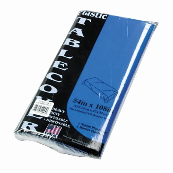 Tablemate Table Set Rectangular Table Cover, Heavyweight Plastic, 54 x 108, Blue, 6/Pack