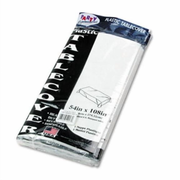 Tablemate Table Set Rectangular Table Cover, Heavyweight Plastic, 54 x 108, White, 6/Pack