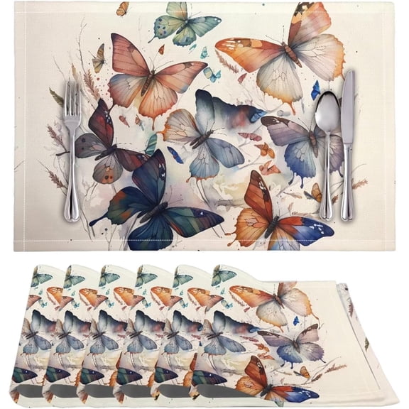 Tablemats Pack of 6, Washable Heat Resistant PVC Weave Texture Dining Table Mats for Home Outdoor Indoor Party Decor Table Ornaments, Butterfly Beige