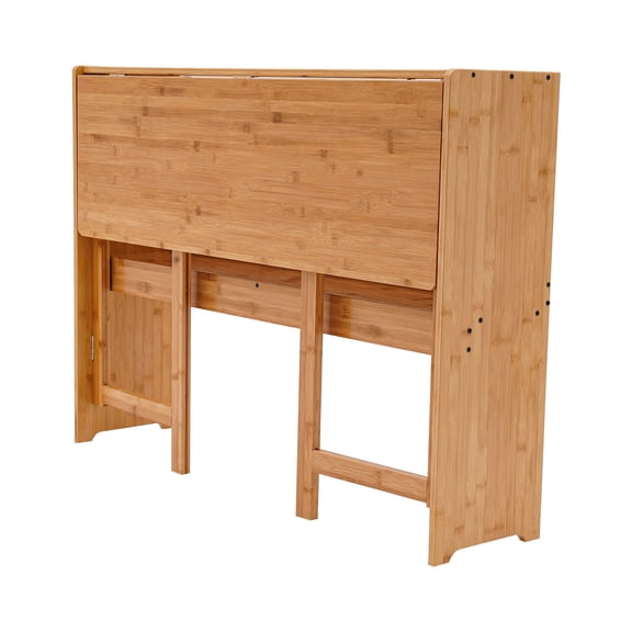 Tables, Folding Table, 103 Inch Long Natural Color Bamboo Folding Table, Foldable Desk with Shelf, Supports 110 lbs, for Living Room, Office, Study, Space Saving Design