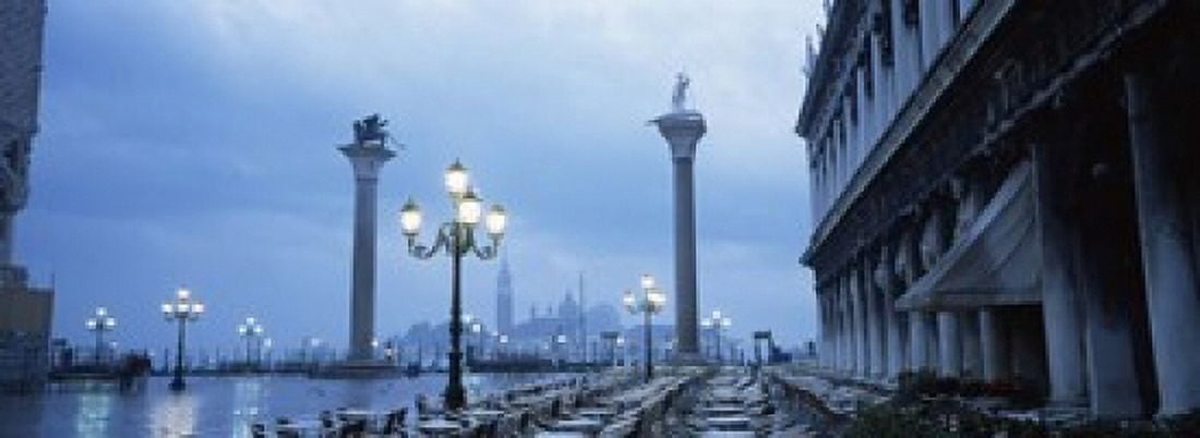 Tables and chairs at a restaurant St Marks Square Grand Canal San Giorgio Maggiore Venice Veneto Italy Canvas Art - Panoramic Images (18 x 7)