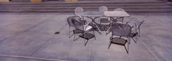 Tables with chairs on a street San Jose Santa Clara County California USA Canvas Art - Panoramic Images (36 x 13)