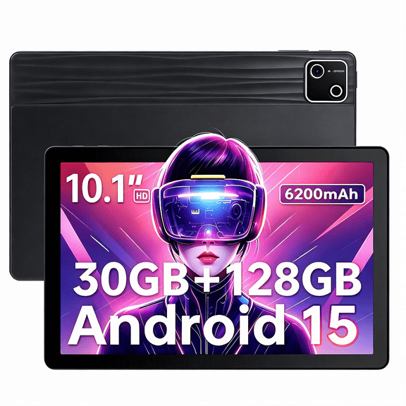 AEEZO 10 Inch Android Tablet, 30GB RAM 128GB ROM 2TB Expand, Octa-Core, Widevine L1, 6200mAh Fast Charge, WiFi 6 BT5.4, Black