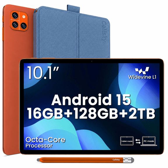 Callsky Tablet 10.1-Inch, Android 15, 16GB RAM, 128GB, Case and Stylus