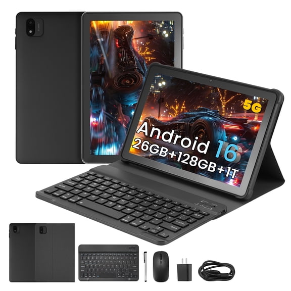 Android 16 Tablet, 10.1-inch 1280 x 800 HD Display, 26GB RAM, 128GB Storage, 1TB Expandable, WiFi, Bluetooth 5.0, Dual Camera, 8000mAh Battery, Black