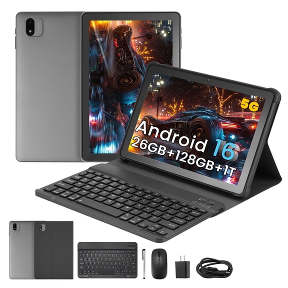 Android 16 Tablet, 10.1-inch HD Display, 26GB RAM, 128GB Storage, 1TB Expandable, 5G WiFi, Bluetooth 5.0, Dual Camera, 8000mAh Battery