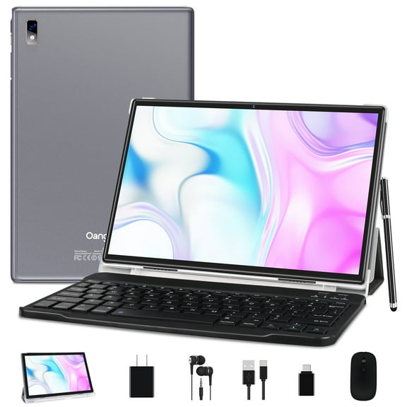 (Open Box) Tablet 10.1'' Tablet Oangcc Android 11 with 4GB RAM+64GB ROM(TF 512GB),Octa-Core,8000mAh, Keyboard & Mouse,5+8MP, WiFi-Gray