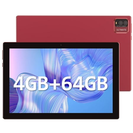 Tablet 10.1 inch Android Tablets, 4GB RAM 64GB ROM Tablet PC, 1280x800 IPS Touch Screen, 2+8MP Dual Camera, 6000mAh Battery Bluetooth, Wifi, Red