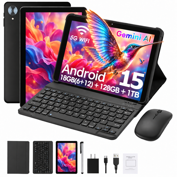 Tablet 10.1 Inch Android 15 Gms Certified, 18GB Ram 128GB Rom 1TB Expand, HD 1280x800, 5G Wifi, BT5, Dual Camera