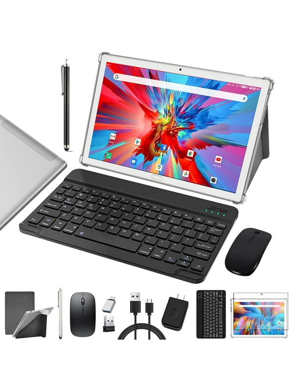 Tablet 10 Inch Android 13 Tablet,2024 Latest Update Octa-Core Processor,4G LTE Tablet,4GB RAM 64GB ROM,Support Dual Sim Card,Tablet with Keyboard,13 MP Camera Bluetooth WiFi,IPS Full HD Display,Silver