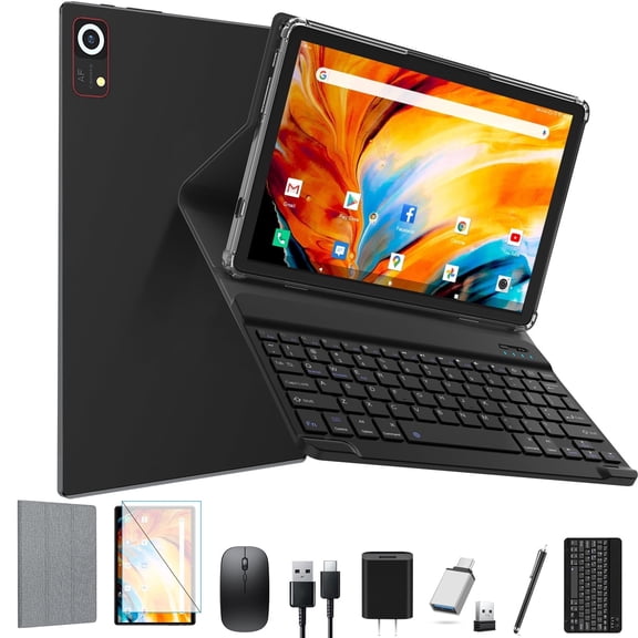 Tablet 10 Inch Android 15 Tablets,128GB ROM 24GB RAM,5G Wi-Fi Tableta PC,1TB Expand,Octa-Core,5G Wi-Fi,GPS,Bluetooth 5.0,Dual Camera,7000mAh,Split Screen,Face Unlock,2 in 1 Tablet with Keyboard