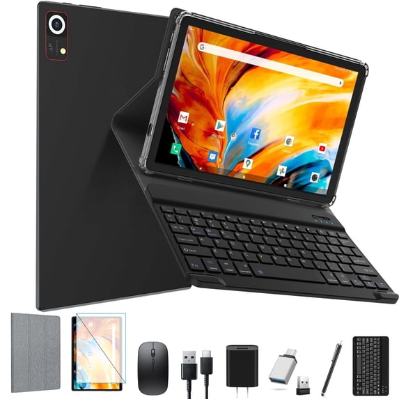 Tablet 10 Inch Android 15 Tablets,128GB ROM+24GB RAM,5G Wi-Fi Tableta PC,1TB Expand,Octa-Core,5G Wi-Fi,GPS,Bluetooth 5.0,Dual Camera,7000mAh,Split Screen,Face Unlock,2 in 1 Tablet with Keyboard