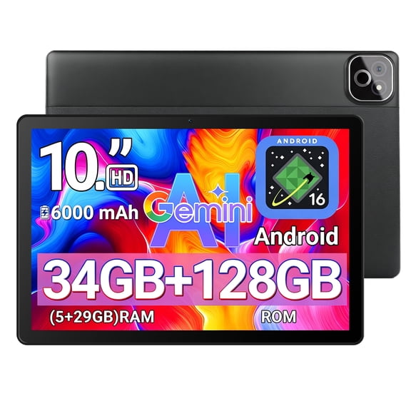 BUFO Gemini AI Tablet 10 Inch Android 16 Octa-Core 34GB+128GB, IPS HD 6000mAh Dual Camera Black