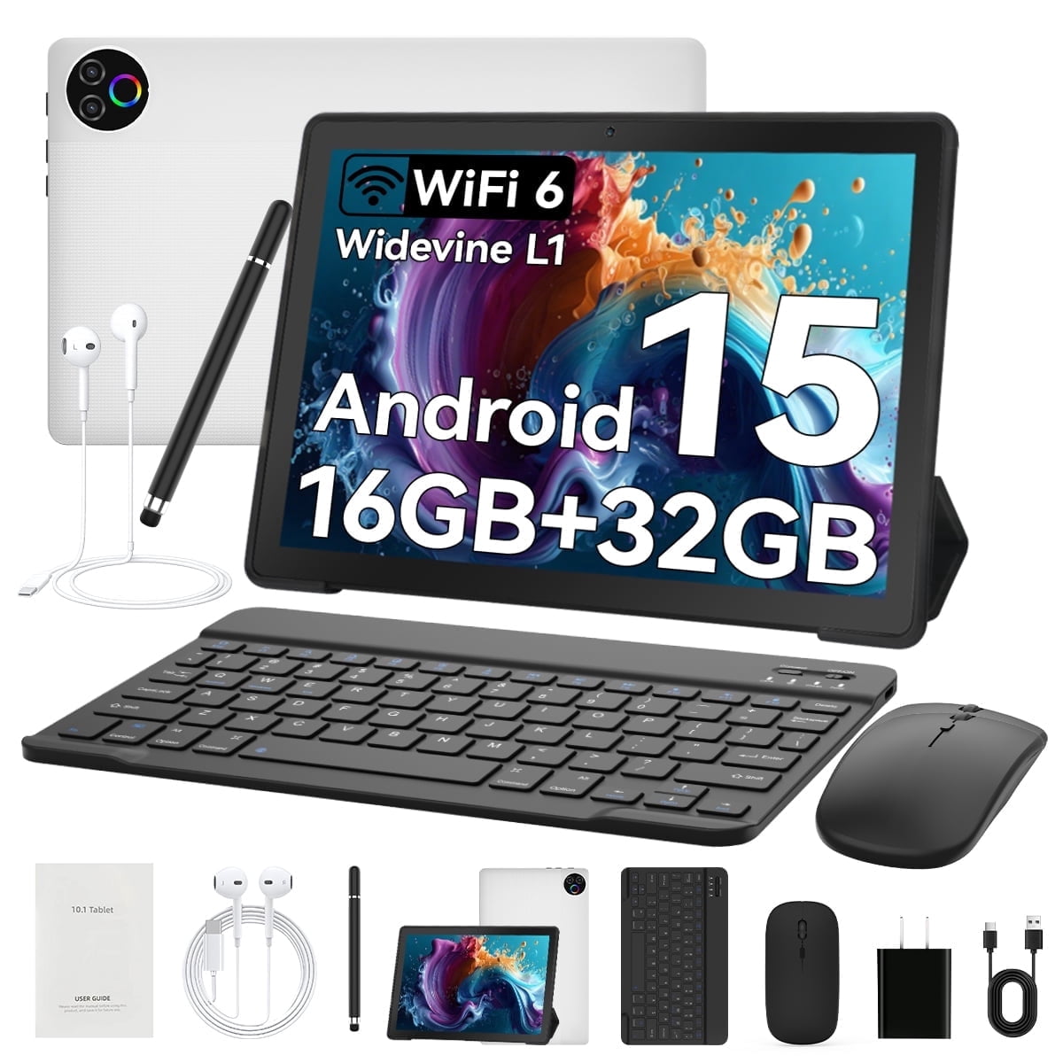 AEEZO 10.1 Inch Tablet Set with Keyboard and Mouse, 16GB RAM 32GB ROM 1TB Expand, 5G WiFi Octa-Core, White