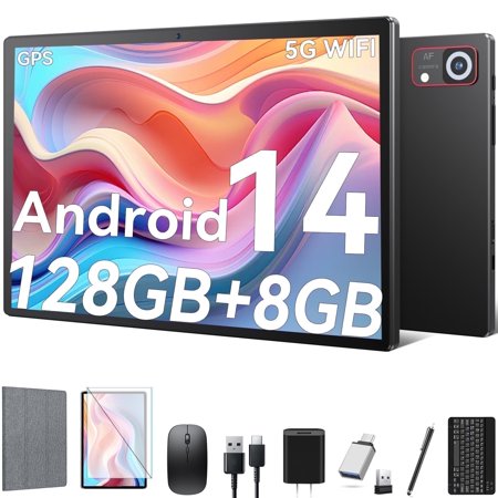 Tablet 10 inch Android 15 Tablet,16GB RAM 128GB ROM,5G WiFi,Octa-Core,13MP+8MP Dual Camera,GPS,Bluetooth,1TB Expand,1920x1200 IPS Screen,7000mAh,Face Unclock,Split Screen,Android Tablet with Keyboard