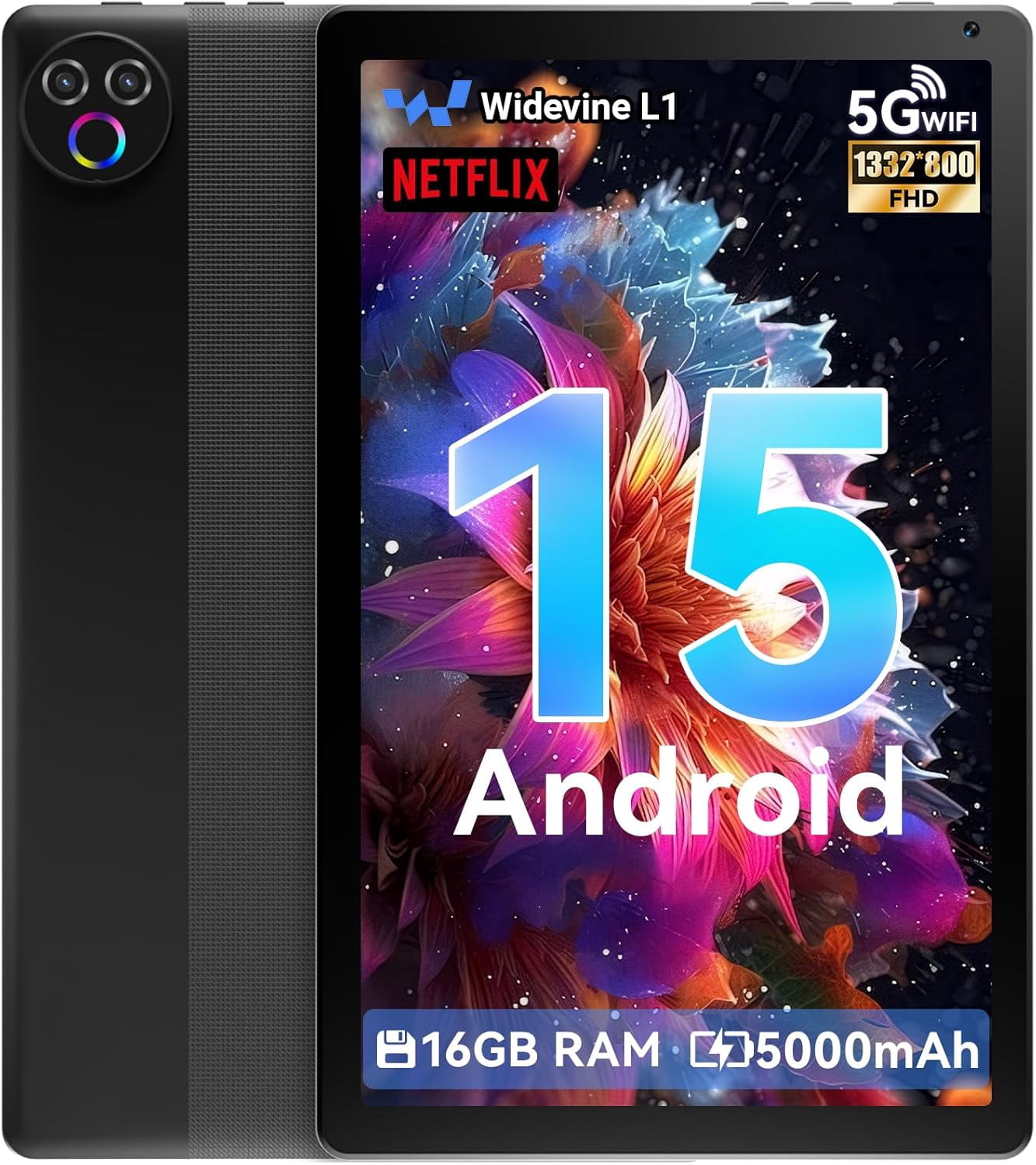 Tablet 10 Pollici Android 15 – 64GB+2TB Espandibile, 5G WiFi 6, Octa-core, GMS, Fotocamera 5+8MP, Con Tastiera E Mouse