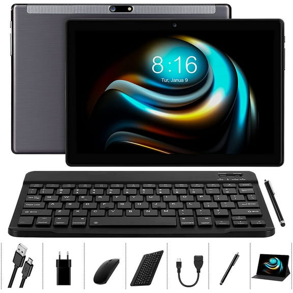 Tablet 10 inch - LNMBBS Octa-Core,Android 10 Tablet,4GBRAM,64GBROM,Google GMS Certified,128GB Expandable,Wi-Fi,Bluetooth,GPS,Tablet with Keyboard,Mouse,Tablet Cover and More Include - Gray