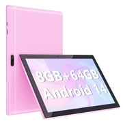 Tablet 10 inch, Newest Android 14 Tablet, 8GB+64GB+1TB Expand, Quad-Core Pink