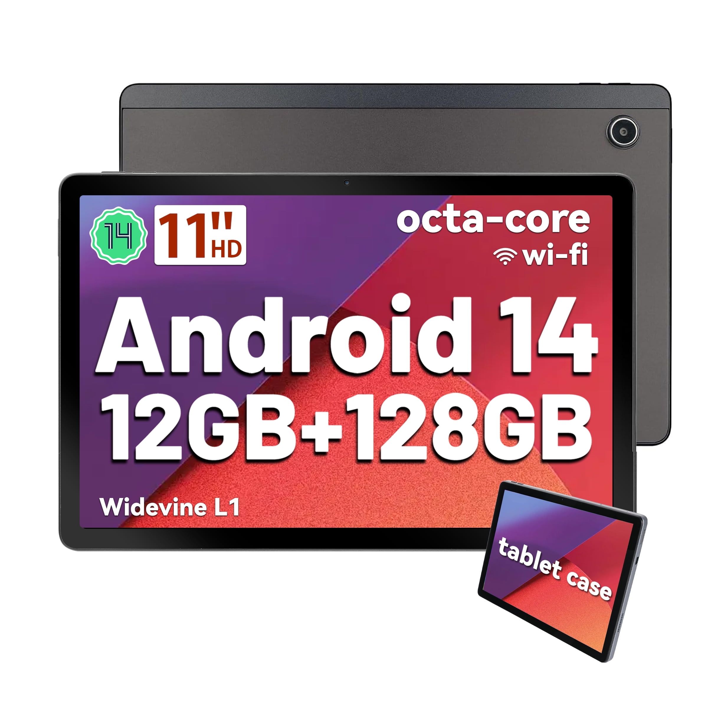 AEEZO 11" Tablet, Android 14, Octa-Core, 12GB RAM, 128GB Storage, 2000x1200 FHD IPS, Wi-Fi 6, Gray"