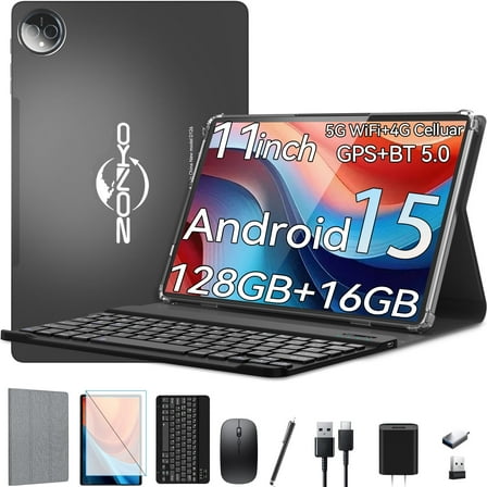 Tablet 11 inch Android 15 Tablet,128GB ROM 16GB RAM,4G LTE Tablet,5G WiFi+Cellular, MTK8786,Octa-Core, GPS,Dual Camera,1TB Expand,Incell Screen,HD Display,7000mAh,Face Unclocked,Tablet with Keyboard