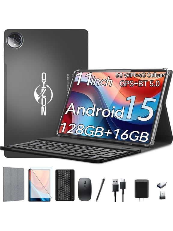 Tablet 11 inch Android 15 Tablet,128GB ROM 16GB RAM,4G LTE Tablet,5G WiFi+Cellular,MTK8786,Octa-Core,GPS,1TB Expand,Face Unclock,Tablet with Keyboard