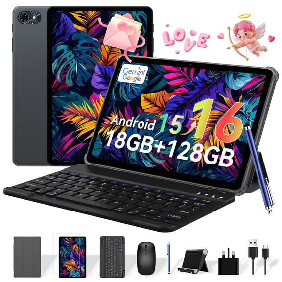 2026 Android AI Tablets 10 Inch, Electronics Tablets with Keyboard, 18GB RAM 128GB ROM /2TB TF, Gemini AI 2 in 1 Tablet with Pen, 6000mAh, 1080P, BT5.0, GPS, OTG, Suitable for Study and Office