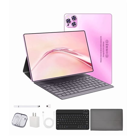 Tablet 2025 Newest Android 12 Tablet, 10 Inch Tablet,5G Wi-Fi Tablet Computer,2 In 1 Tablet with Keyboard, 256GB ROM+8GB RAM ,Octa-Core Processor,1920 * 1200 IPS,Bluetooth,GPS,Pink