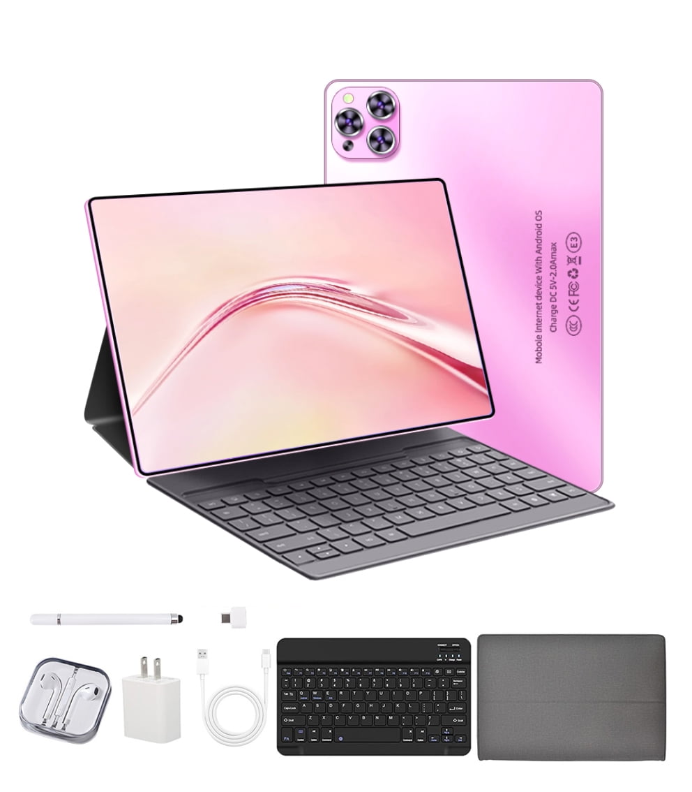 Tablet 2025 Newest Android 12 Tablet, 10 Inch Tablet,5G Wi-Fi Tablet Computer,2 In 1 Tablet with Keyboard, 256GB ROM+8GB RAM ,Octa-Core Processor,1920 * 1200 IPS,Bluetooth,GPS,Pink
