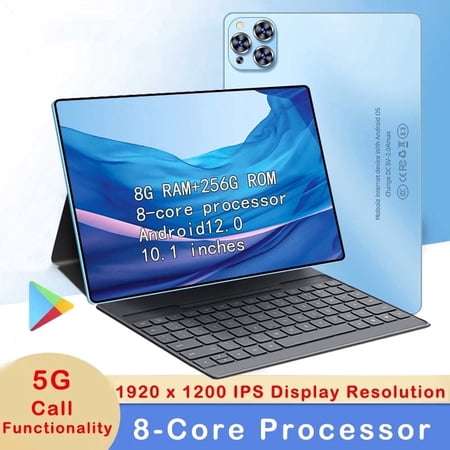 Blue Tablet 10.1 Inch 2026 Newest Android 12 Tablet 5G Wi-Fi Tablet Computer,2 In 1 Tablet with Keyboard, 256GB ROM+8GB RAM ,Octa-Core Processor,1920 * 1200 IPS,Bluetooth,GPS