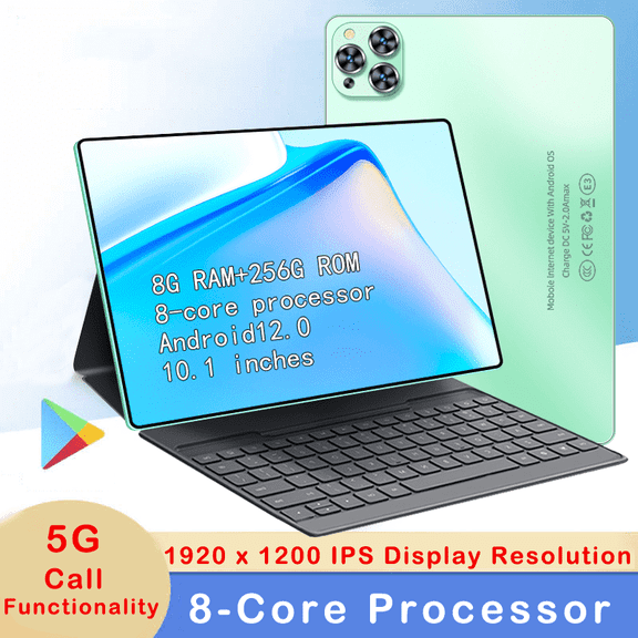 Tablet 2026 Newest Android 12 Tablet Green, 10 Inch Tablet,5G Call Wi-Fi Tablet Computer,2 In 1 Tablet with Keyboard, 256GB ROM 8GB RAM ,Octa-Core Processor,1920 * 1200 IPS,Bluetooth,GPS