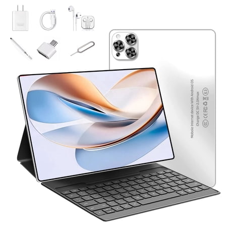 Tablet 10.1 Inch 2026 Newest Android 12 Tablet White, 5G Wi-Fi Tablet Computer,2 In 1 Tablet with Keyboard, 256GB ROM+8GB RAM ,Octa-Core Processor,1920 * 1200 IPS,Bluetooth,GPS