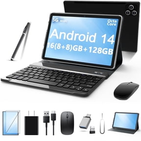 Tablet 2026 Newest Android 14 Tablet, 10 Inch Tablet,5G Wi-Fi Tablet Computer,2 In 1 Tablet with Keyboard, 128GB ROM+16(8+8)GB RAM + 1TB Expand,Octa-Core Processor,1920 * 1200 IPS,Bluetooth,GPS,Black