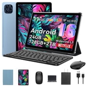 Tablet 2026 Android 16 AI Tablet with Gemini AI, 11 Inch FHD Display, 24GB RAM 128GB ROM /2TB TF, T7250 CPU+13MP Camera, 8000mAh, Widevine L1, 2 in 1 Tablets with Keyboard Mouse Stylus, Blue