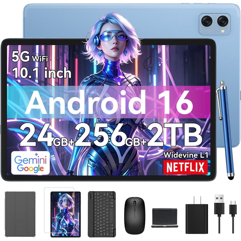 KINGRID Android 10.1 Tablet, 24GB RAM+256GB ROM+2TB, Keyboard