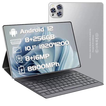 Tablet 2026 Newest Android 12 Tablet, 10 Inch Tablet,5G Wi-Fi Tablet Computer,2 In 1 Tablet with Keyboard, 256GB ROM+8GB RAM ,Octa-Core Processor,1920 * 1200 IPS,Bluetooth,GPS