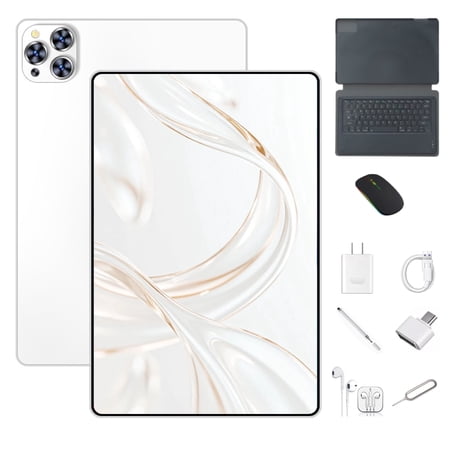 White Tablet 10.1 Inch 2026 Newest Android 12 Tablet 5G Wi-Fi Tablet Computer,2 In 1 Tablet with Keyboard, 256GB ROM+8GB RAM ,Octa-Core Processor,1920 * 1200 IPS,Bluetooth,GPS