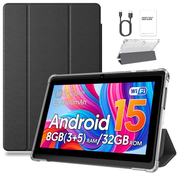 PUTECCH Tablet 7 inch Android 15 Tablets with Case,1024 x 600 HD,3GB RAM 32GB ROM 1TB Expand,Penta-Core,3500mAh Battery,GMS Certified (Black)