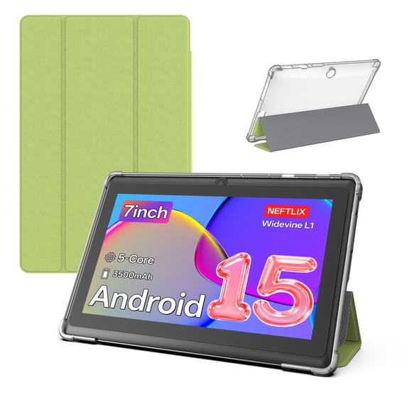 PUTECCH Tablet 7 inch Android 15 Tablets with Case,1024 x 600 HD,3GB RAM 32GB ROM 1TB Expand,Penta-Core,3500mAh Battery,GMS Certified (Green)