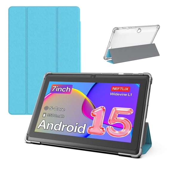 PUTECCH Tablet 7 inch Android 15 Tablets with Case,1024 x 600 HD,3GB RAM 32GB ROM 1TB Expand,Penta-Core,3500mAh Battery,GMS Certified(Blue)
