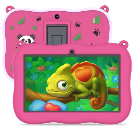 Tablet 7 inch Kids Tablet 32GB Android 11 WiFi Camera Bluetooth 2GB RAM HD Touch Screen 1024x600 Kid-Proof Case Parental Control Learning App on Playstore (Pink)