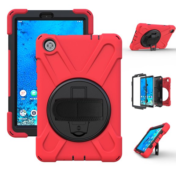 Tablet Accessories For Lenovo Tab M8 Shockproof Colorful Silicone + PC Protective Case with Holder & Hand Grip Strap