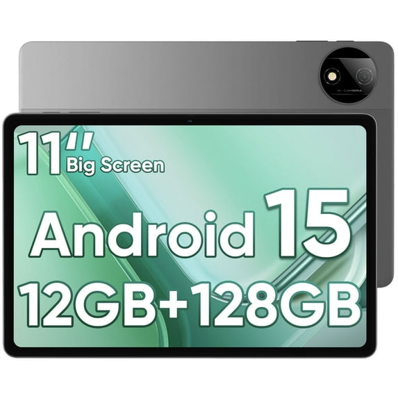 Tablet, Android 15 Tablet with 11 inch LCD Display, 12GB RAM + 128GB Storage 1TB Expand, T7200 Octa-Core Processors, 8000mAh, Widevine L1, GPS, Dual Camera, WiFi 5, BT5.0 (Black)