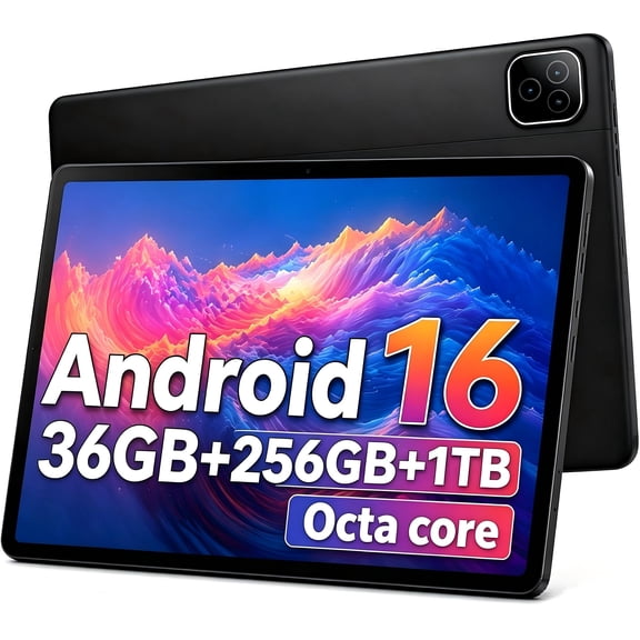 BUFO 10 Inch Android 16 Tablet, Octa-Core T310, 36GB+256GB 1TB Expand, IPS Screen, 6000mAh, WiFi6 BT5.2, 5+8MP Dual Camera, Black