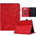 thumbnail image 1 of Tablet Case for 6" Kindle Paperwhite (Previous 10th Gen 2018), Embossed Tree Pattern PU Leather Book Style Smart Auto Wake/Sleep Cover with Stand Card Slots Magnetic Clasp Shockproof Case, Red, 1 of 10