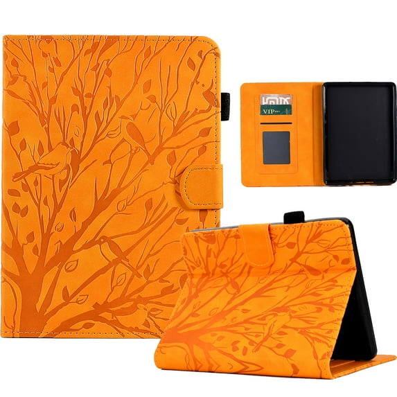 Tablet Case for 6" Kindle Paperwhite (Previous 10th Gen 2018), Embossed Tree Pattern PU Leather Book Style Smart Auto Wake/Sleep Cover with Stand Card Slots Magnetic Clasp Shockproof Case, Khaki