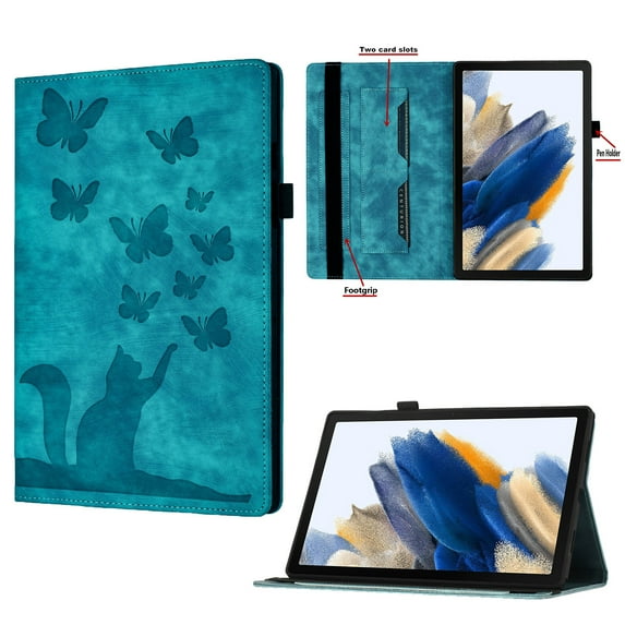 Tablet Case for Amazon Kindle Fire HD8 / HD8 Plus 2020/2022 Flip Wallet Case with Card Slots Elastic Band Pen Holder - Cute Butterflies Cat Pattern PU Leather Auto Wake/Sleep Stand Cover - Green